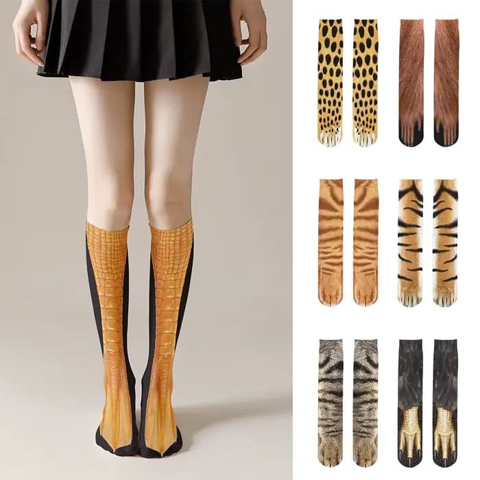 Funny Tiger Leopard Skin Socks For Women Elastic Multiple Choice Animal Paws Unisex Nylon Stockings Harajuku Casual Long
