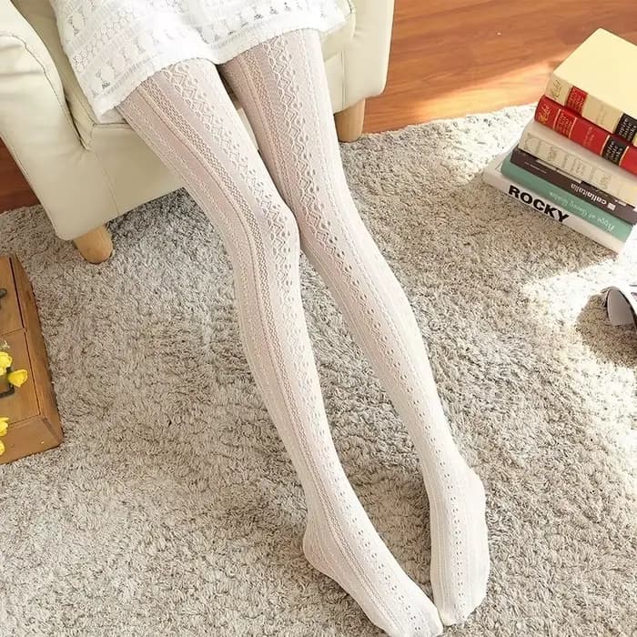 Nouveau collants blancs femmes Sexy mince conception Unique bas résille maille Vintage Jacquard