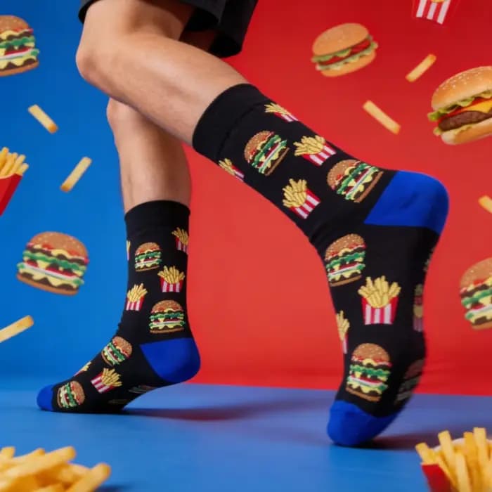 1 paire de chaussettes Burger frite françaises élégantes et uniques