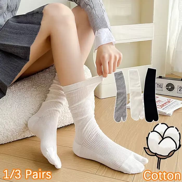 1/3 Paires de chaussettes Tabi en coton japonais pour femmes