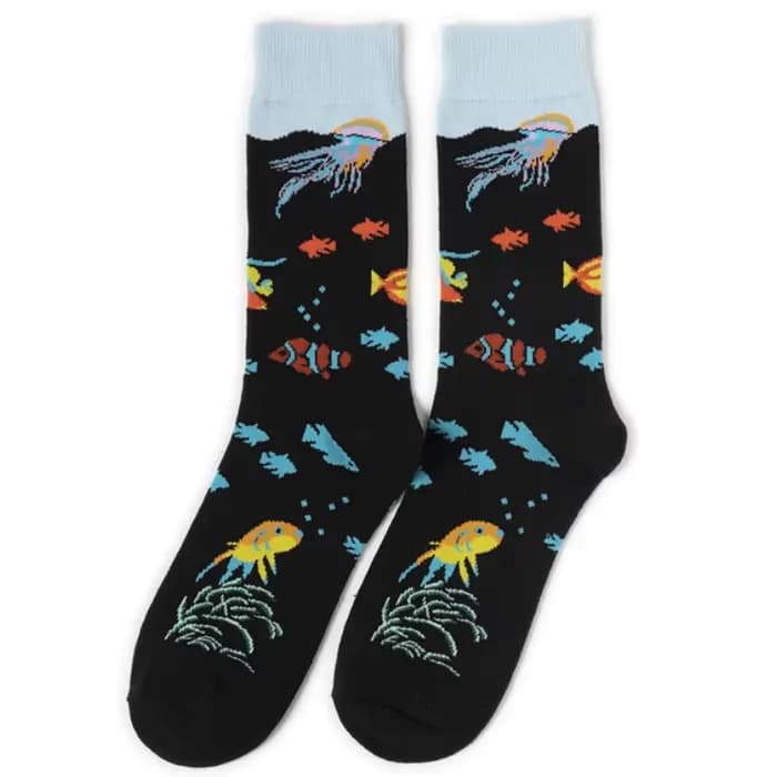 Heureux chaussettes drôles hommes dessin animé chien poisson zèbre éléphant motif personnalité Cool équipage