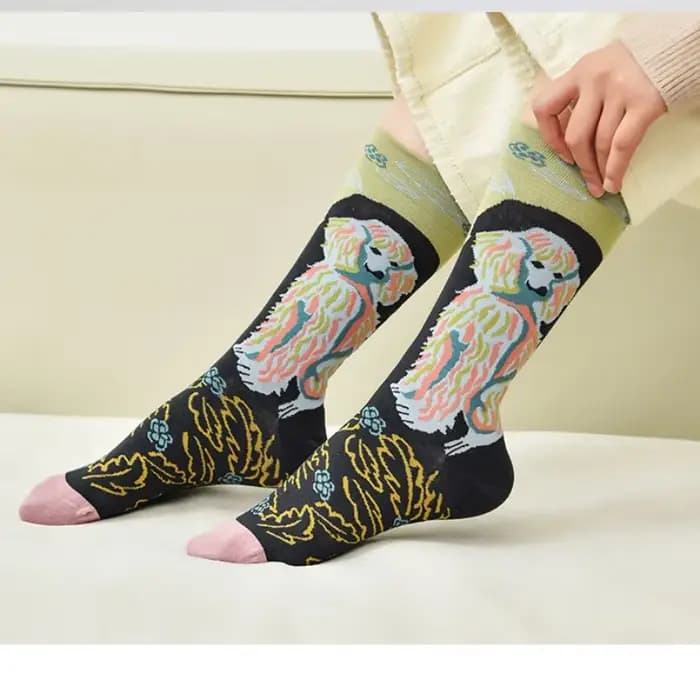 Chaussettes tendance et personnalisées pour hommes, Hip Hop, peinture à l'huile, chaussette abstraite, bouche, lettre brodée, automne, chaussettes mi-tube pour femmes