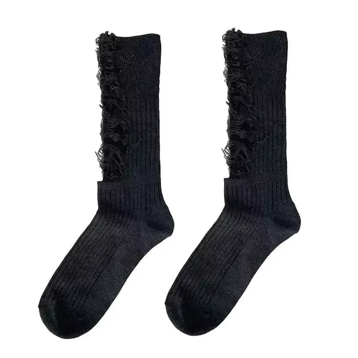 Chaussettes gothiques déchirées à mi-tube pour femmes, chaussettes Y2K Hot Girl, chaussettes Punk Harajuku, chaussettes à trous cassés, accessoires vestisens