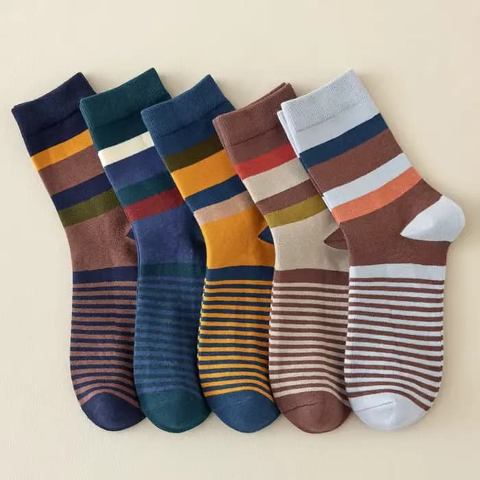 5 paires de chaussettes en coton peigné pour hommes, chaussettes de Compression pour fête en plein air, mode colorée carrée et à rayures, chaussettes pour robe heureuse pour hommes