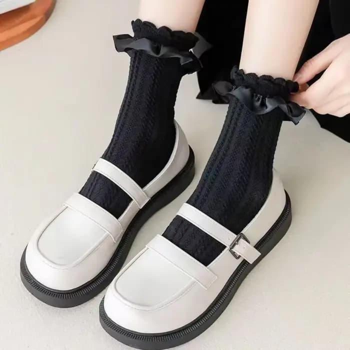 Chaussettes femme dentelle chaussette 2024 nouveau solide noir blanc Lolita