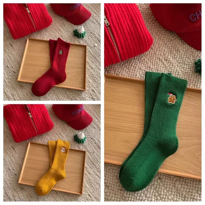 Chaussettes brodées de noël en coton