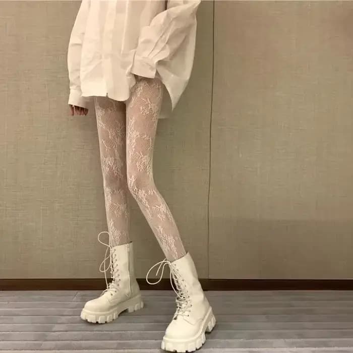 Bas en maille de dentelle évidée Lolita pour femmes
