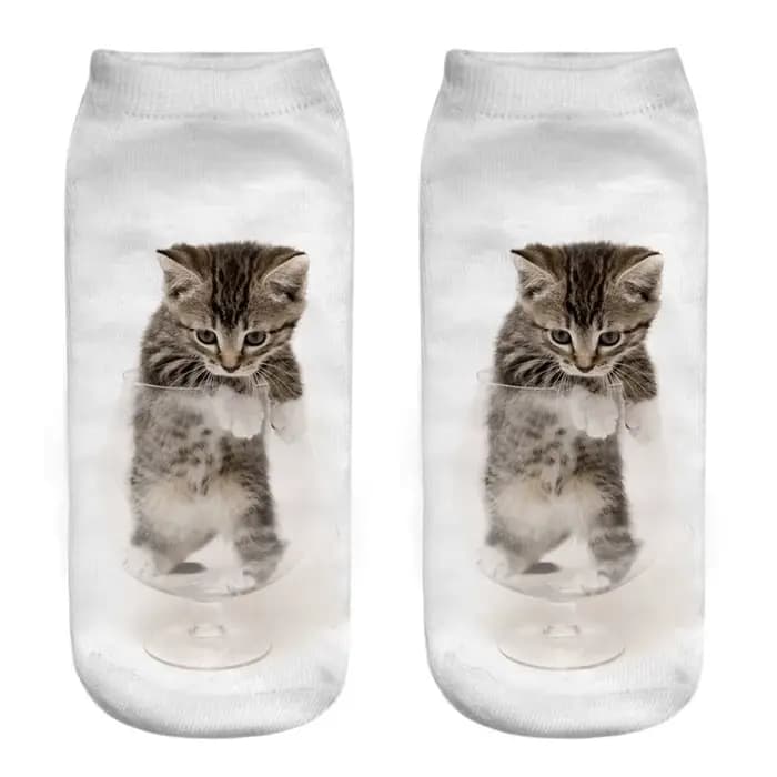 Nouveau chaud impression 3D drôle mignon dessin animé chaton unisexe chaussettes courtes créatif coloré Multiple chat