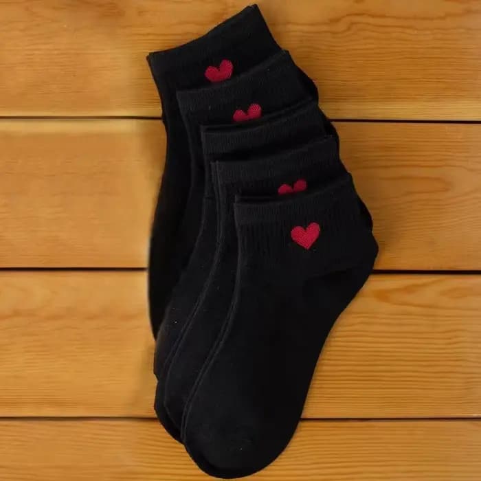 5 paires de chaussettes noires et blanches pour femmes, chaussettes bateau en coton à Tube bas, mignonnes «amour cœur», collège JK pour filles, printemps été