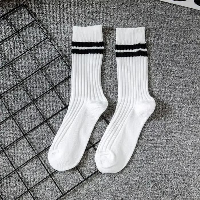 1 Paire de Chaussettes Mi-Mollet Rayées en Tricot Côtelé Épais pour Hommes et Femmes