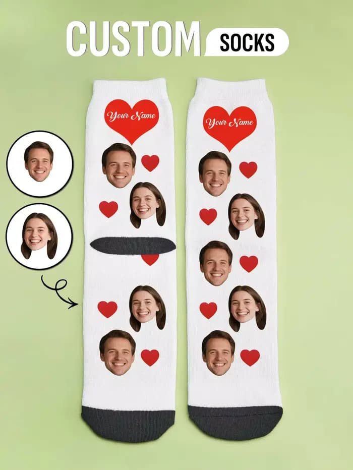 Chaussettes personnalisées avec photo personnalisée, chaussettes amusantes personnalisables avec votre photo, deux tailles disponibles, cadeau unique pour couple