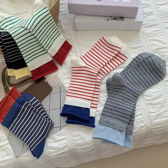 Femmes chaussettes nouvelle couleur mode rayé chaussettes pour femme respirant décontracté à la mode Preppy Style filles équipage chaussettes coton confort