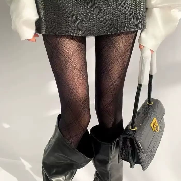 Collants Sexy à grille de diamant noir pour femmes