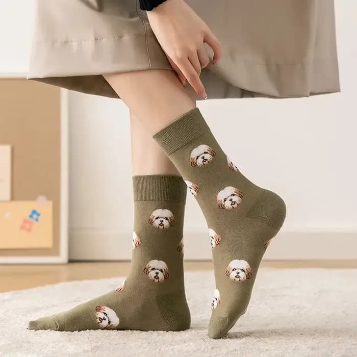 Mignon dessin animé chien moyen Tube chaussette femmes Ins créatif femme Sokken imprimé avec Shiba Inu dalmatien Malzis Teddy poméranien goutte