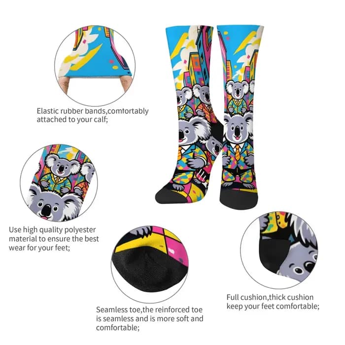 Pop Cartoon Happy Koala Chaussettes pour hommes Nouveauté