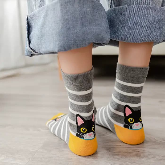 5 paires de chaussettes pour femmes avec motifs de chats