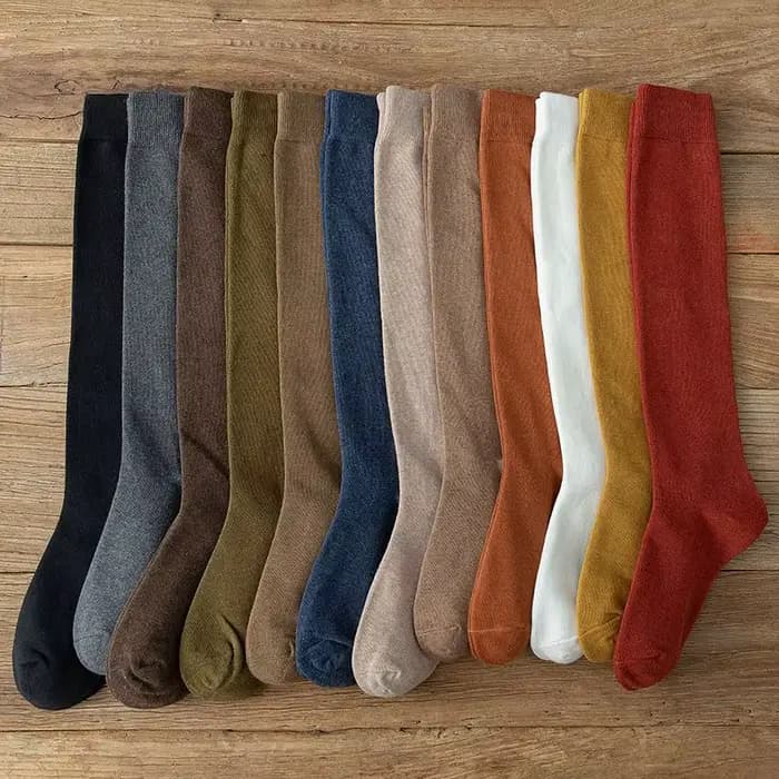 Chaussettes longues femmes bas coton biologique solide chaud cuisse haute dames filles rue mode jeune décontracté genou
