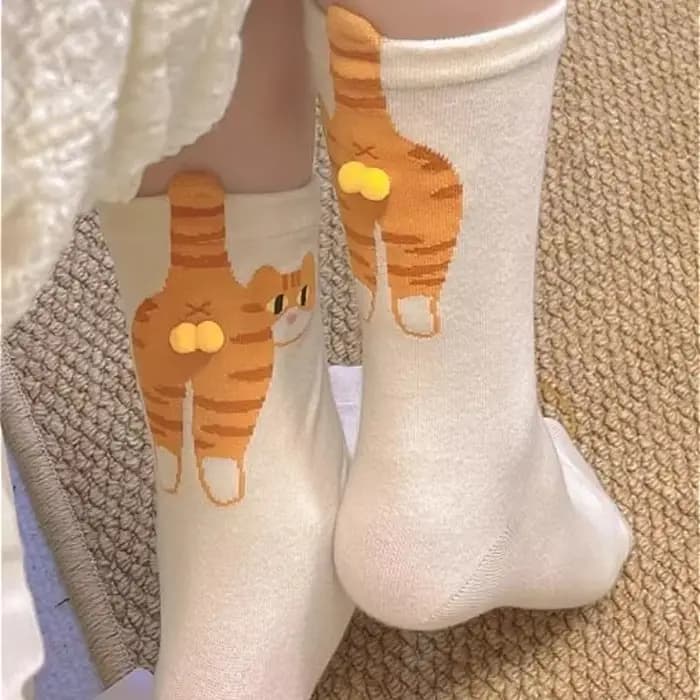 1/2 paires dessin animé chat mignon 3D boules drôles chaussettes Kawaii chaton tricot