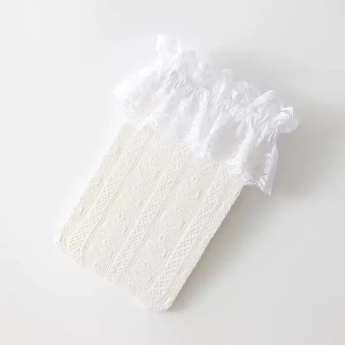 1 paire de chaussettes mi-tube en dentelle pour femmes, chaussettes de princesse rétro Lolita pour femmes, chaussettes blanches respirantes Anti-crochet en soie pour filles