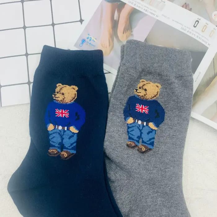 Dessin animé ours tube moyen hommes chaussettes concepteur coton