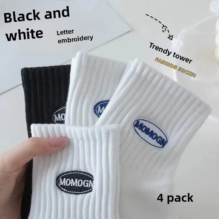 4 paires de chaussettes en coton pour hommes et femmes, chaussettes de course Anti-odeur quatre saisons, chaussettes de sport en coton brodées absorbant la sueur