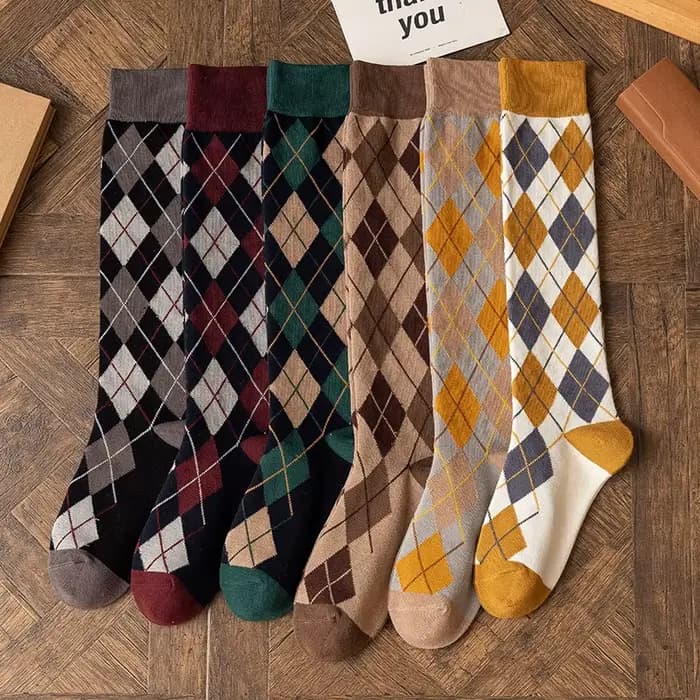 Chaussettes au genou à motif à carreaux de diamant pour femmes et filles
