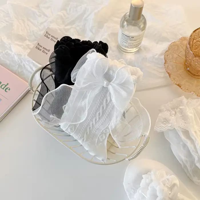 Chaussettes Lolita en dentelle avec nœud pour filles