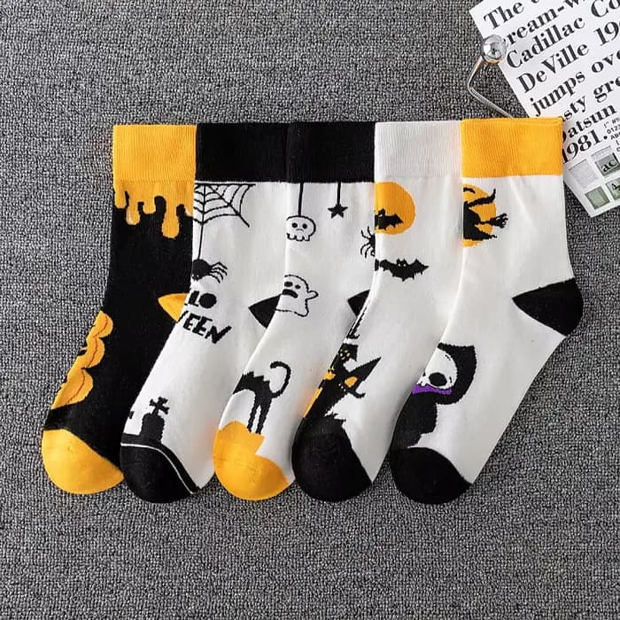 Chaussettes d'hiver d'halloween pour femmes et hommes, chaussettes amusantes en coton épais et respirant, Tube central, squelette de chauve-souris, citrouille, dessin animé