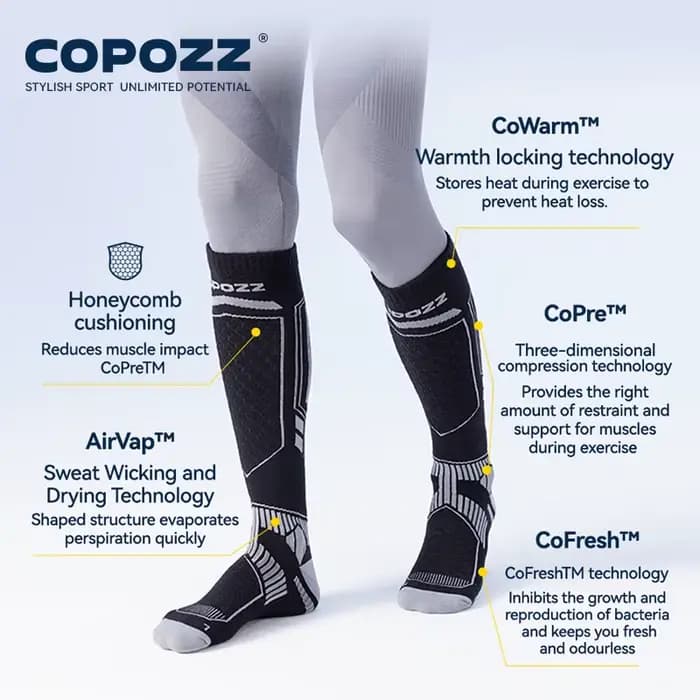 COPOZZ nouvelles chaussettes de Ski d'hiver hommes femmes thermique laine mérinos longues