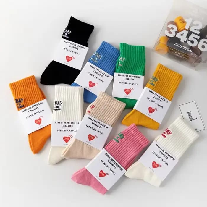 Chaussettes mi-tube en coton avec lettre brodée pour hommes et femmes