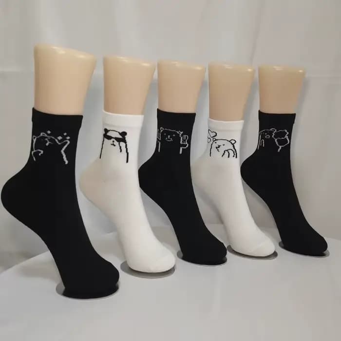 Mode coréenne femmes chaussettes drôle blanc et noir dessin animé ours
