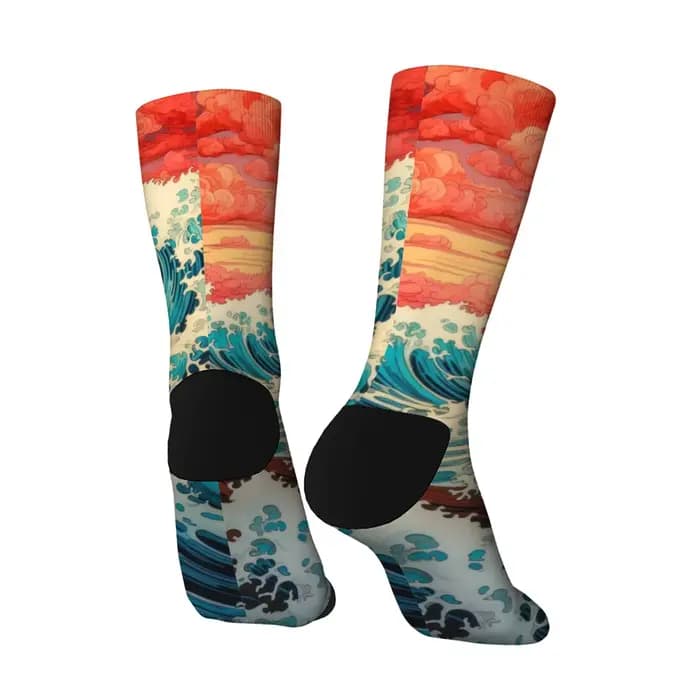 Ukiyoe Wave Art chaussettes unisexe confortable chaud antidérapant rétro mode