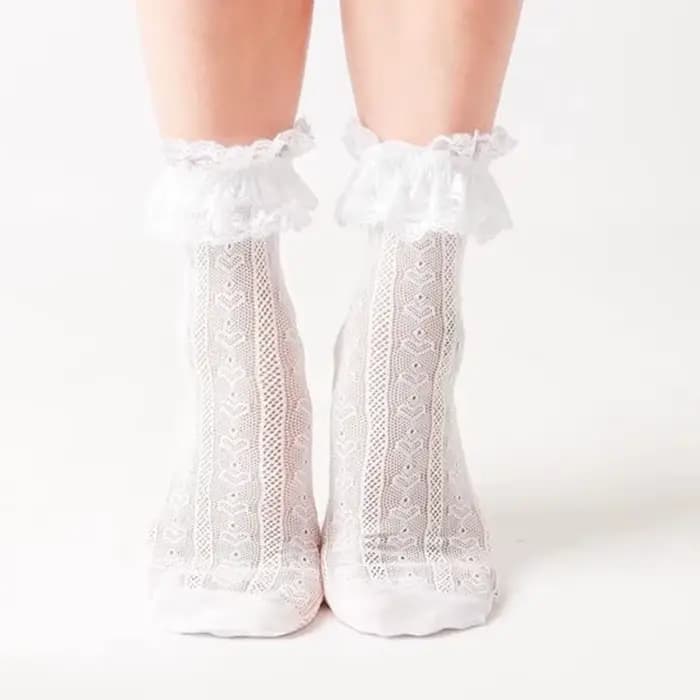 1 paire de chaussettes mi-tube en dentelle pour femmes, chaussettes de princesse rétro Lolita pour femmes, chaussettes blanches respirantes Anti-crochet en soie pour filles