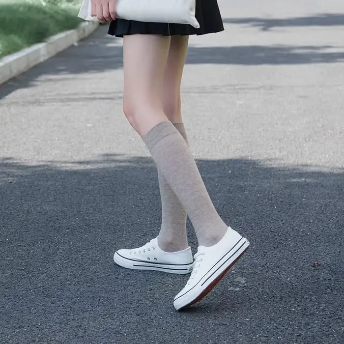 2 paires femmes coton genou chaussettes hautes noir blanc couleur unie mode décontracté mollet chaussette femme fille