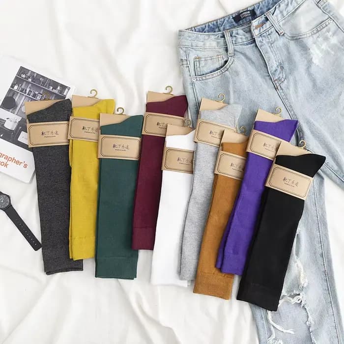 Femmes mollet chaussette coton décontracté genou chaussettes hautes blanc noir couleur unie mode femme fille fête danse