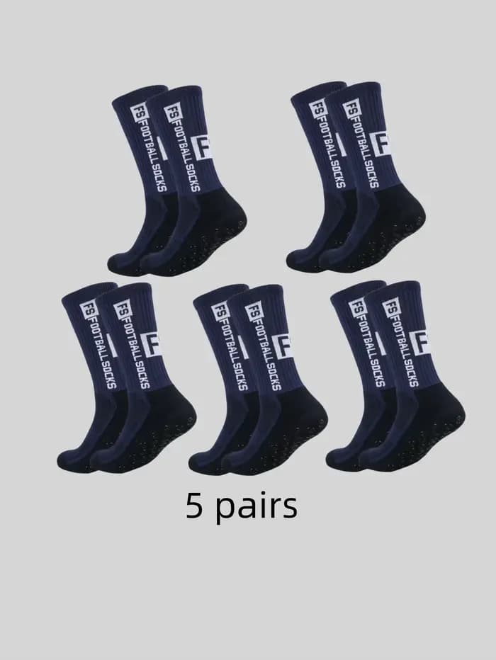 5 paires de chaussettes de sport de football FS antidérapantes, résistantes à la transpiration et aux odeurs avec points adhésifs