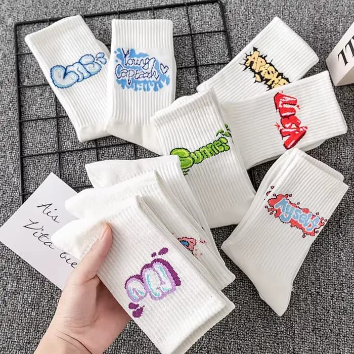 9 paires/ensemble chaussettes unisexes lettres imprimées chaussettes mi-tube simples adaptées à toutes les saisons pour les sports quotidiens