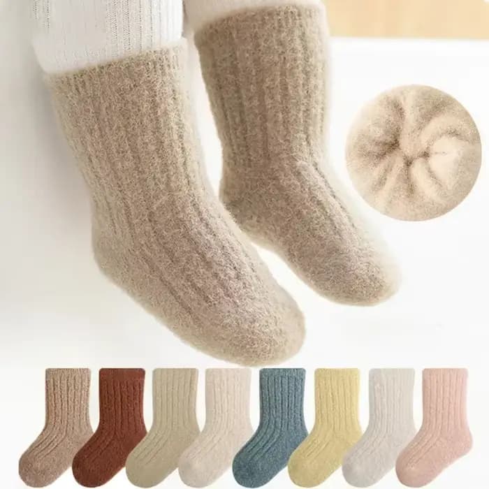 Automne hiver nouveau bébé chaussettes épaissir velours Terry nouveau-né garçon fille bas chauds solide tricoté infantile enfants mi Tube Socken