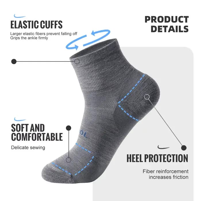WRELS 1/2/3 paires de chaussettes en laine mérinos anti-ampoules, anti-humidité, respirantes, pour la course à pied, chaussettes de compression à la cheville