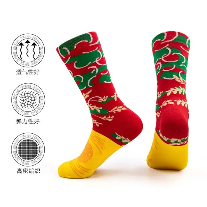 Deux paires de chaussettes colorées à motifs de hamburgers pour hommes et femmes