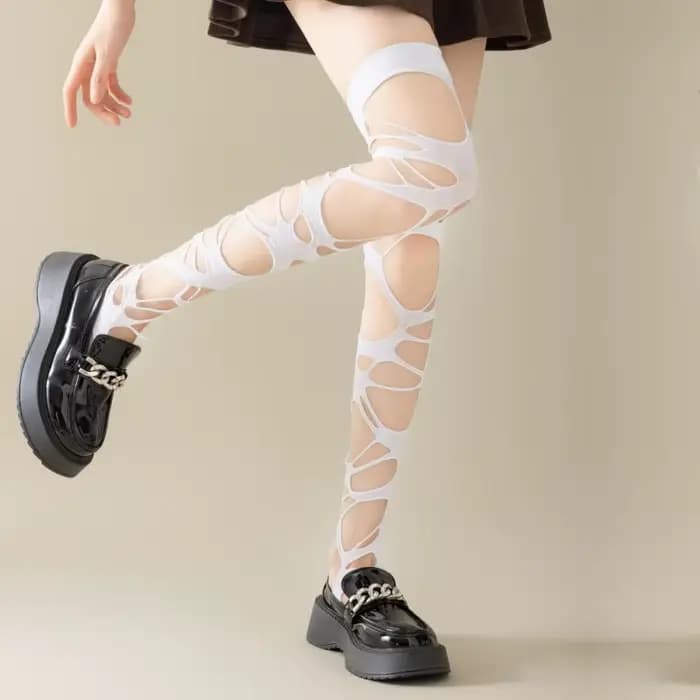 Collants résille déchirés pour femmes – Bas punk en détresse