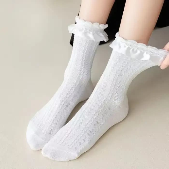 Chaussettes femme dentelle chaussette 2024 nouveau solide noir blanc Lolita