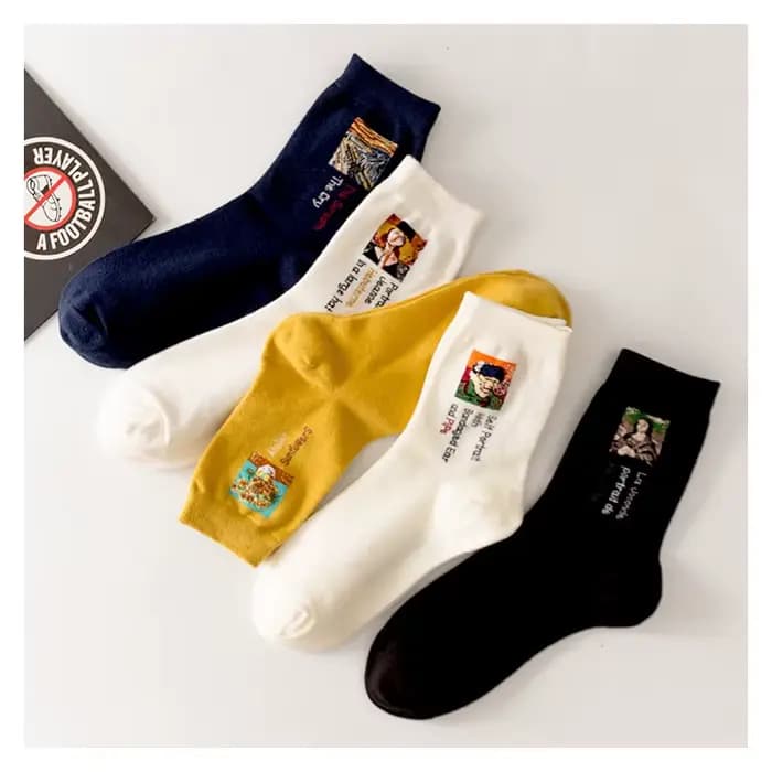 Van Gogh Art femmes chaussettes longues coton nouveauté motif drôle