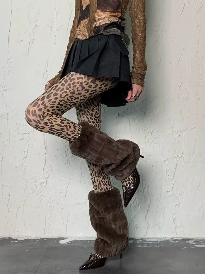 Collants rétro imprimé léopard Style Y2K pour femmes