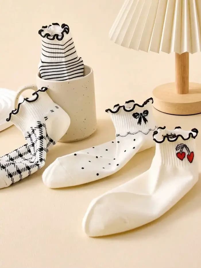 5 paires de chaussettes courtes à volants pour femmes