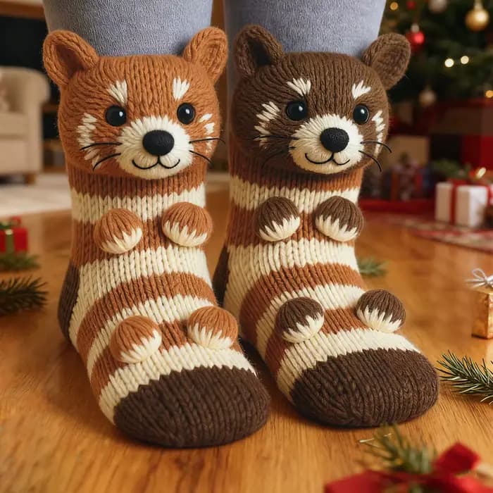 Chaussettes animaux tricotées 3D