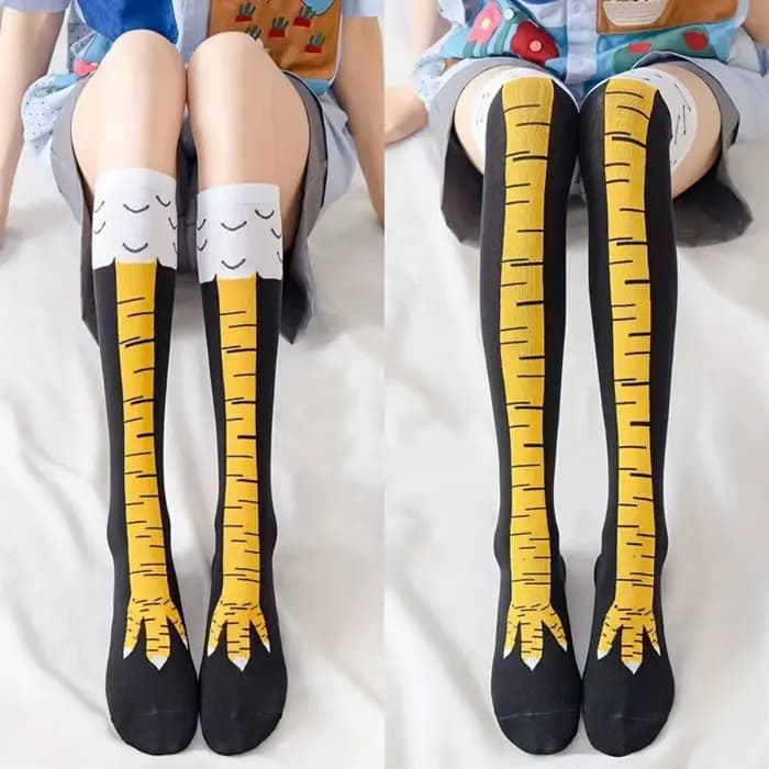 Pattes de poulet pieds chaussettes longues femmes sur le genou bas drôle dessin animé
