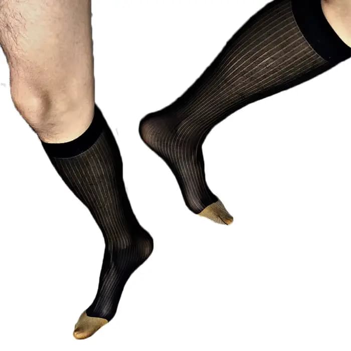 Hommes Tube chaussettes formel Sexy pure costume bas affaires soyeux Ultra mince érotique robe chaussette hombre bout doré