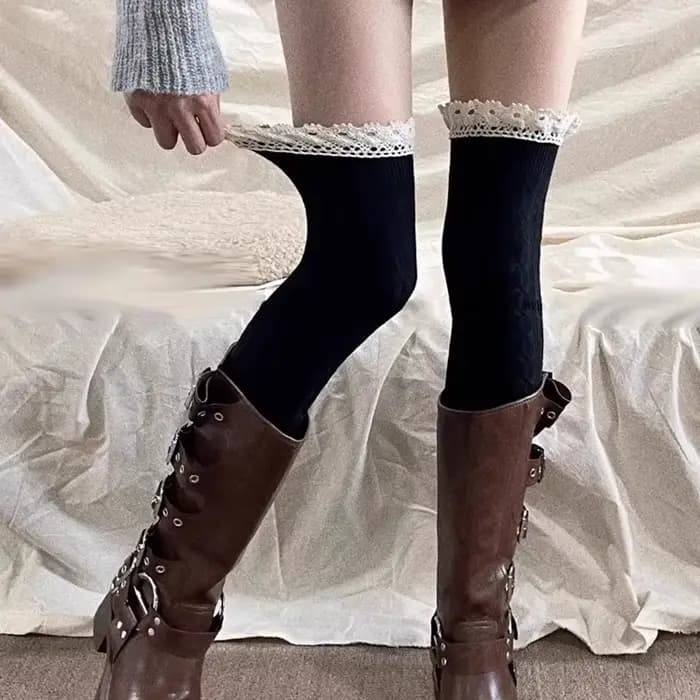 Lolita-Chaussettes longues en dentelle sexy pour femmes