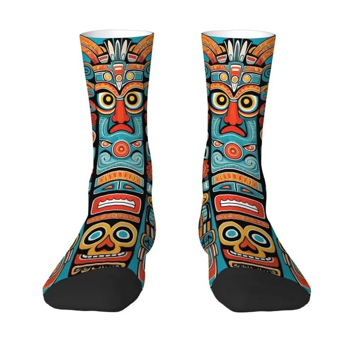 Chaussettes imprimées de dessin animé Totem indien nord-américain